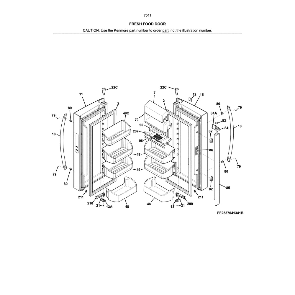 Fresh Food Door Diagram and Parts List for 2537041241C  Kenmore Refrigerator