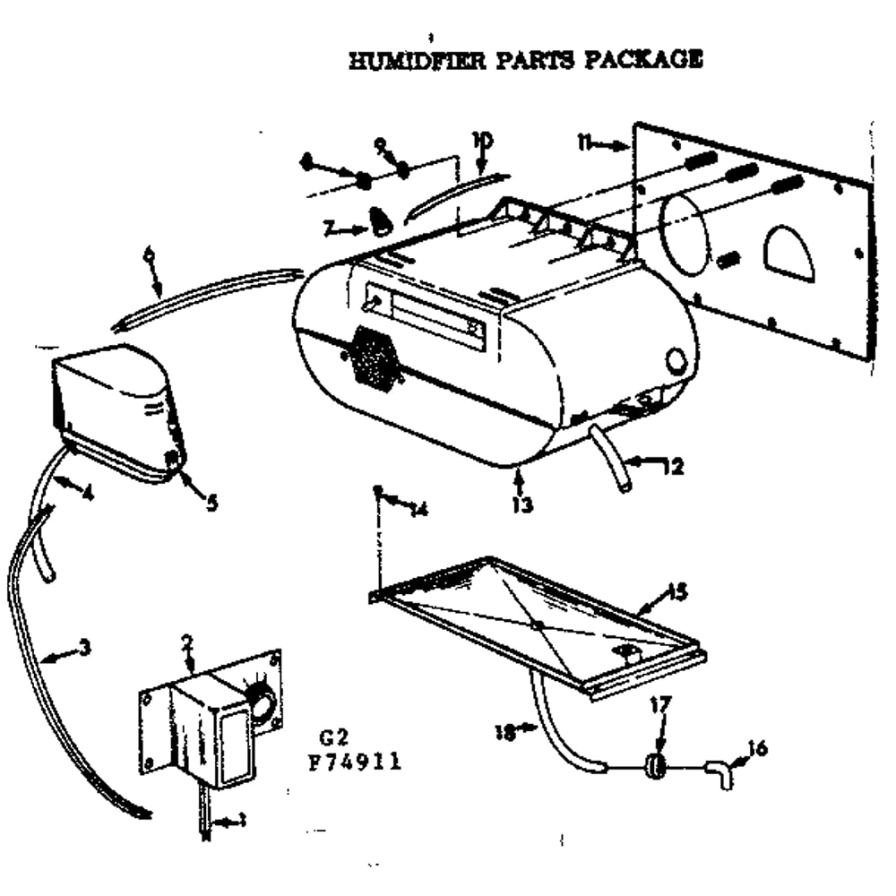 Humidfier Parts Package Diagram and Parts List for 86774911  Kenmore Air Conditioner