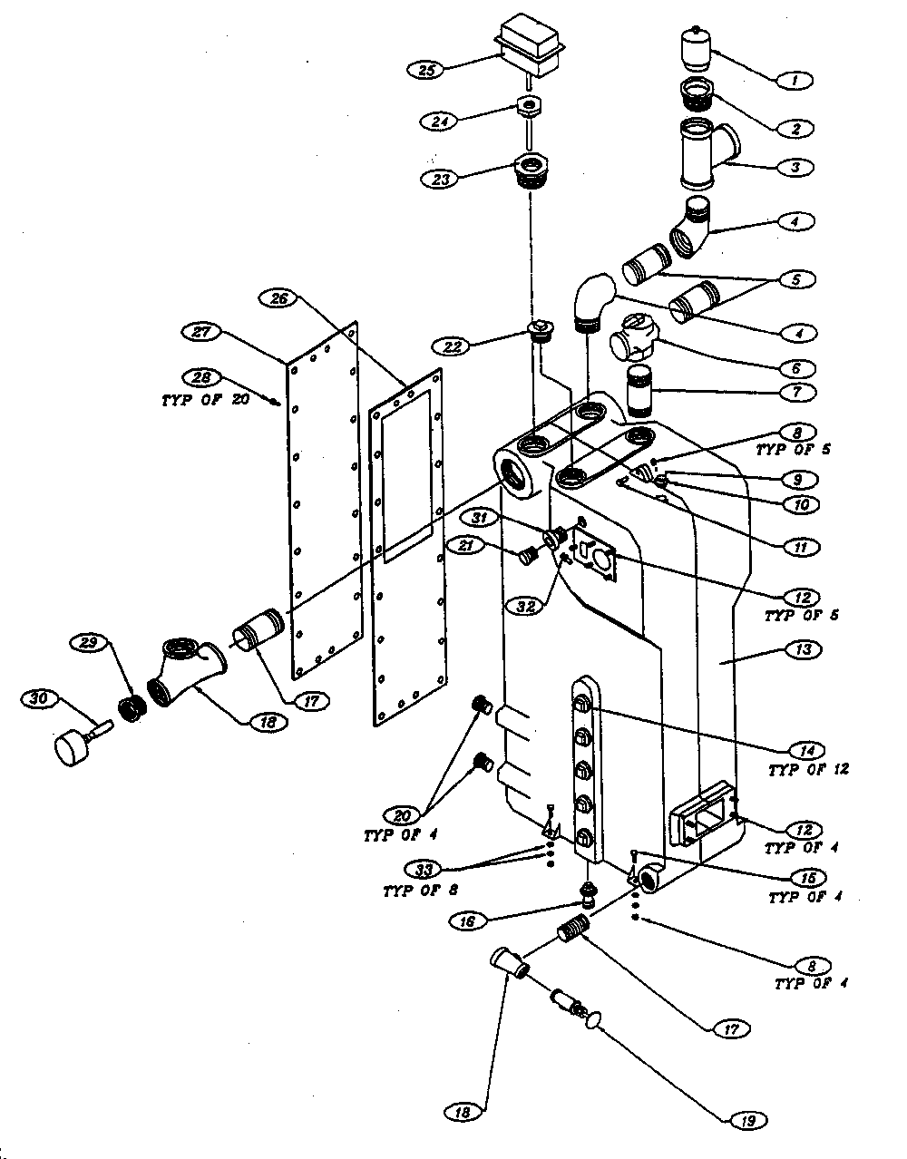 Boiler block/piping assy Diagram and Parts List for K9050  Kenmore Water Heater