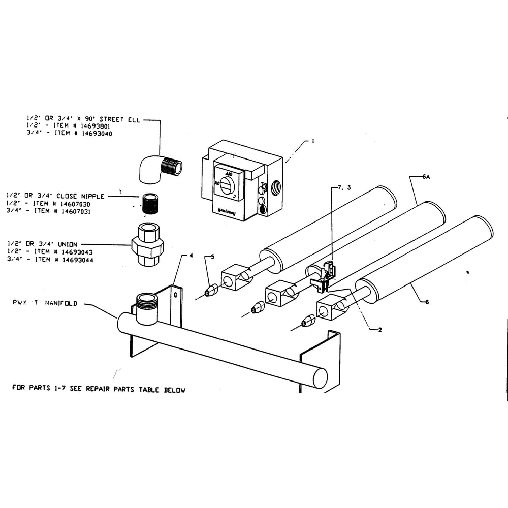Natural Gas Burner/Manifold Assy Diagram and Parts List for KWX-3V  Kenmore Water Heater