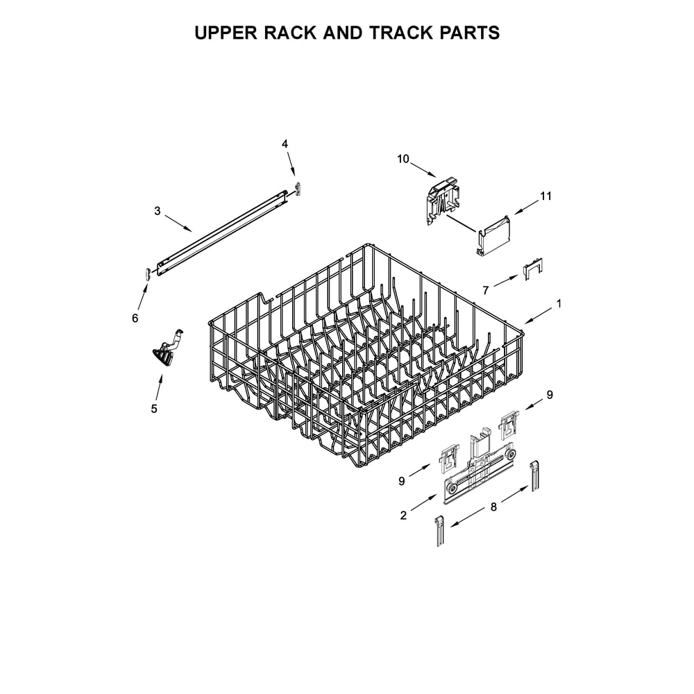 Upper Rack And Track Parts Diagram and Parts List for 2214573N612  Kenmore Dishwasher