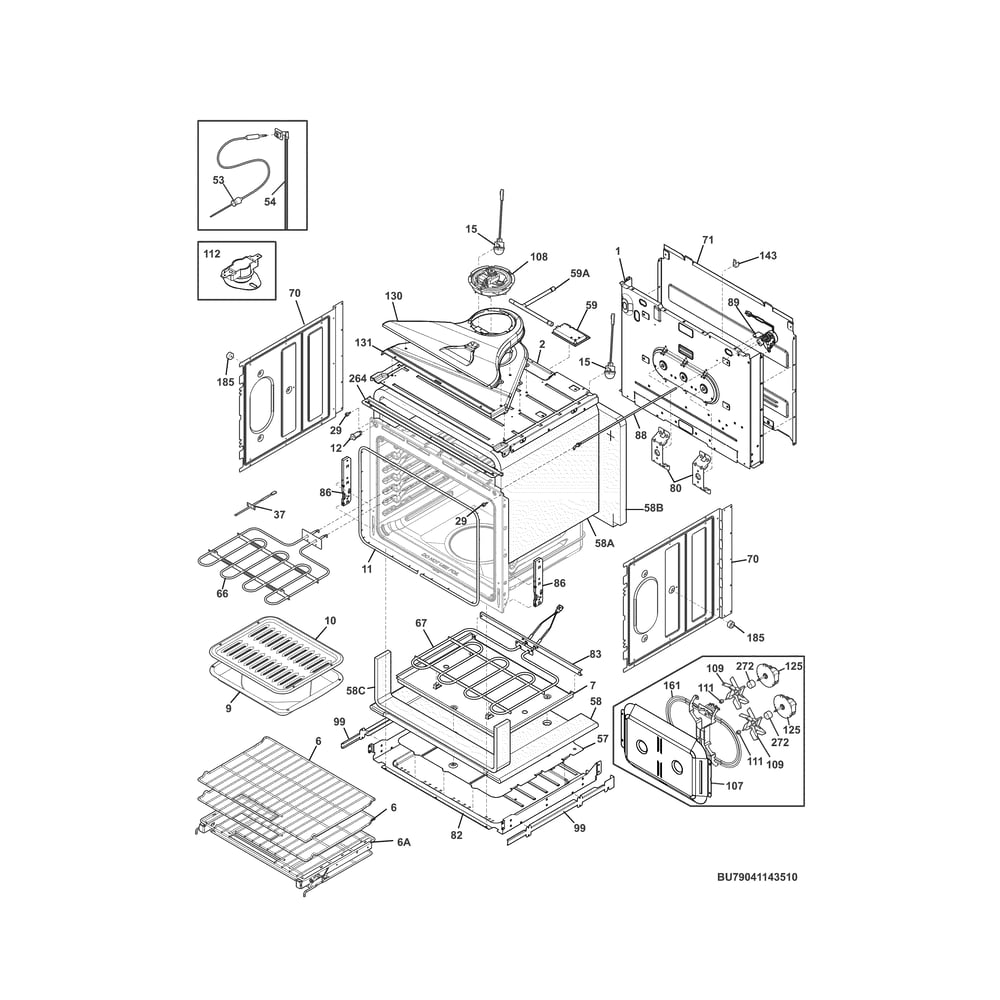 Upper Oven Diagram and Parts List for 79041143511  Kenmore Wall Oven