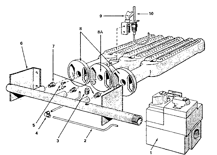 Gas burners and manifold parts Diagram and Parts List for 229962490  Kenmore Water Heater