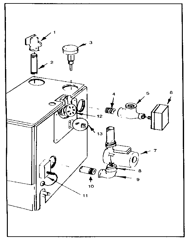 Boiler controls and piping Diagram and Parts List for 229965520-1980  Kenmore Water Heater