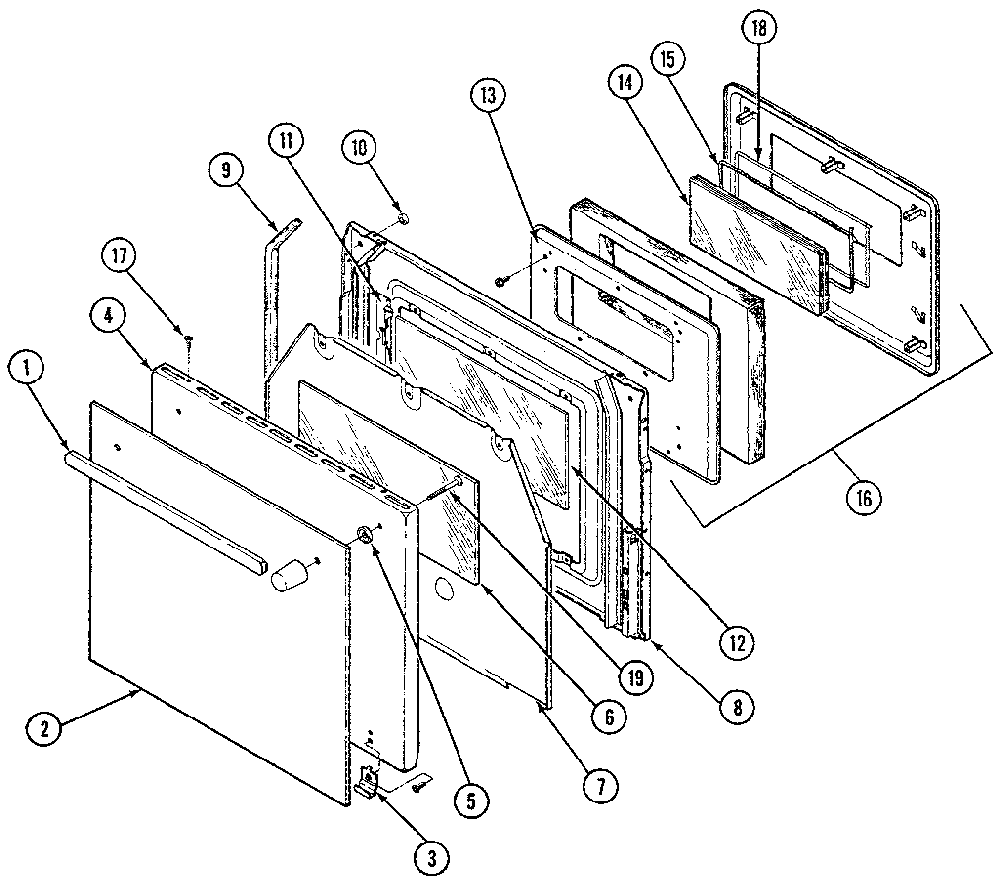 Door Diagram and Parts List for 21433 1988 Kenmore Wall Oven