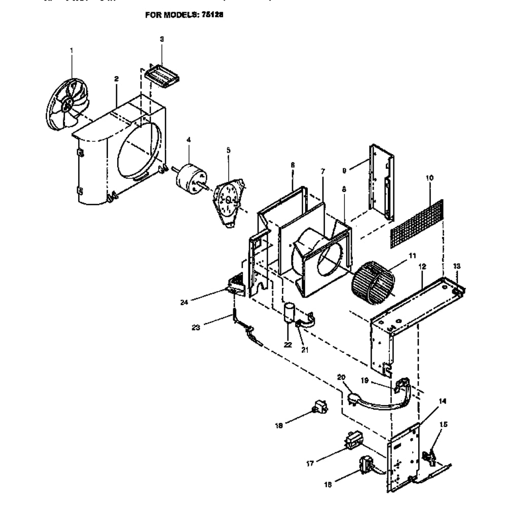 Chassis Assembly Diagram and Parts List for 75128  Kenmore Air Conditioner