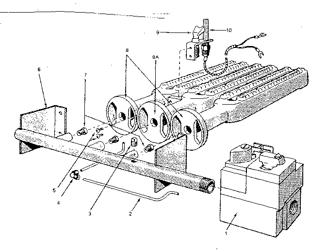 Gas burners and manifold parts Diagram and Parts List for 229961550  Kenmore Water Heater