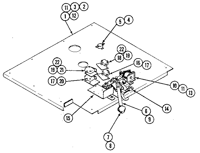 Internal controls Diagram and Parts List for 20214 1988 Kenmore Range
