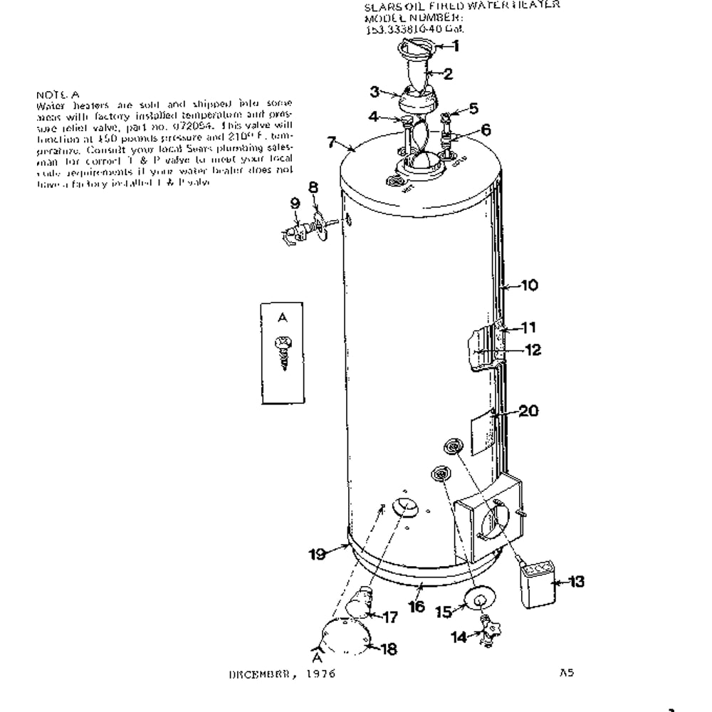 Replacement Parts Diagram and Parts List for 153333810  Kenmore Water Heater