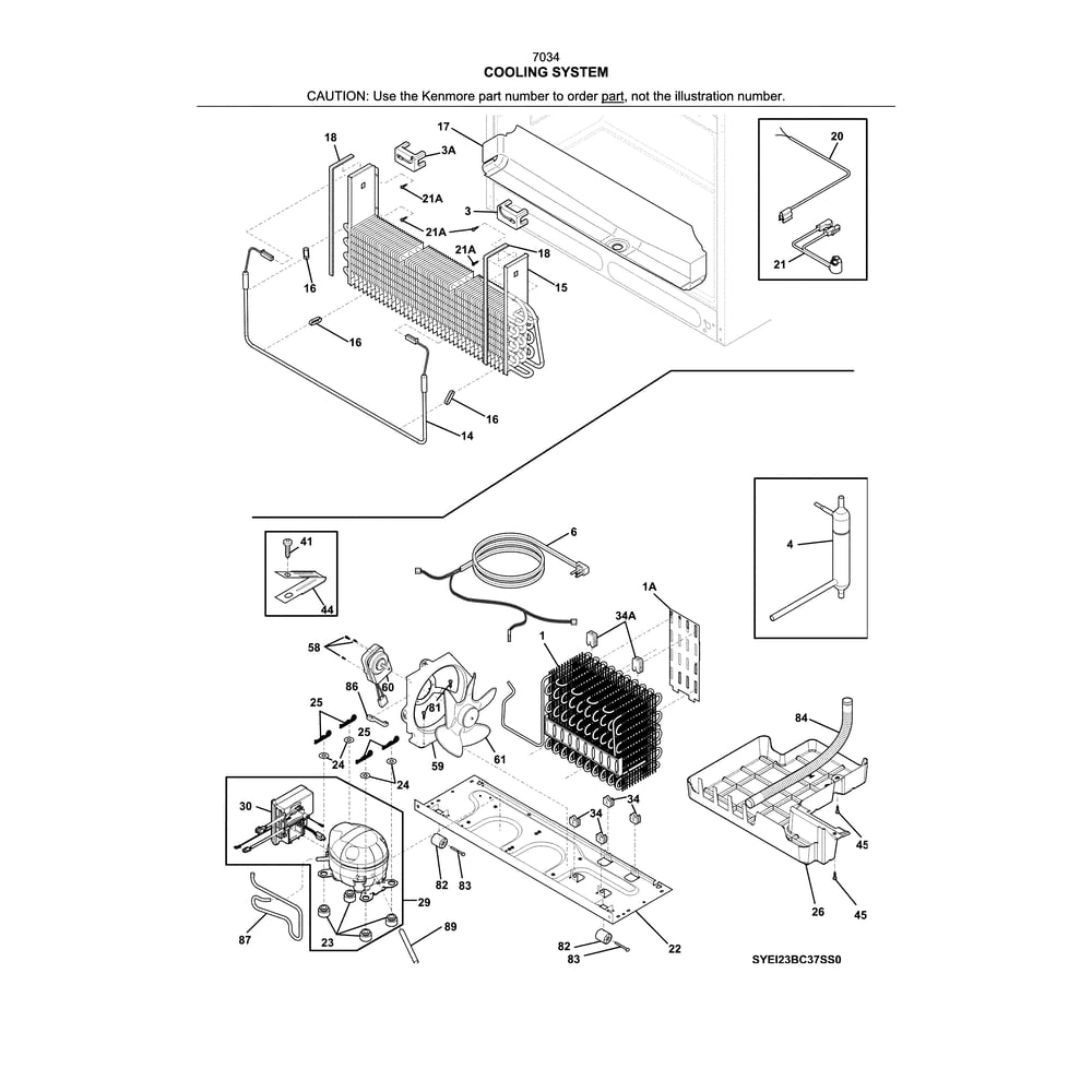 Cooling System Diagram and Parts List for 2537034341E  Kenmore Refrigerator
