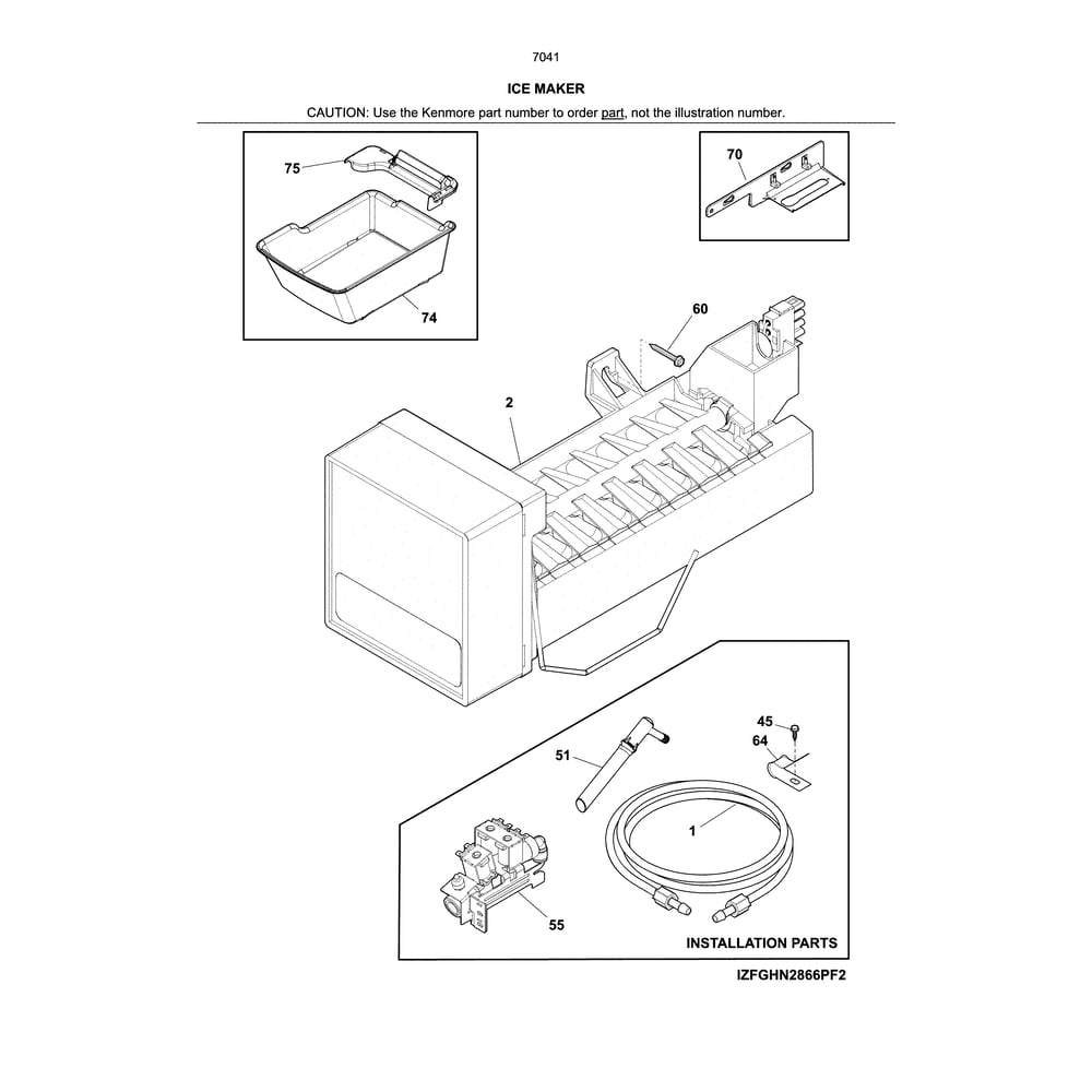 Ice Maker Diagram and Parts List for 2537041241C  Kenmore Refrigerator