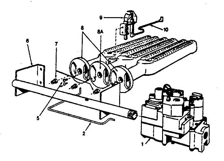 Burner Section Diagram and Parts List for 229964151  Kenmore Water Heater