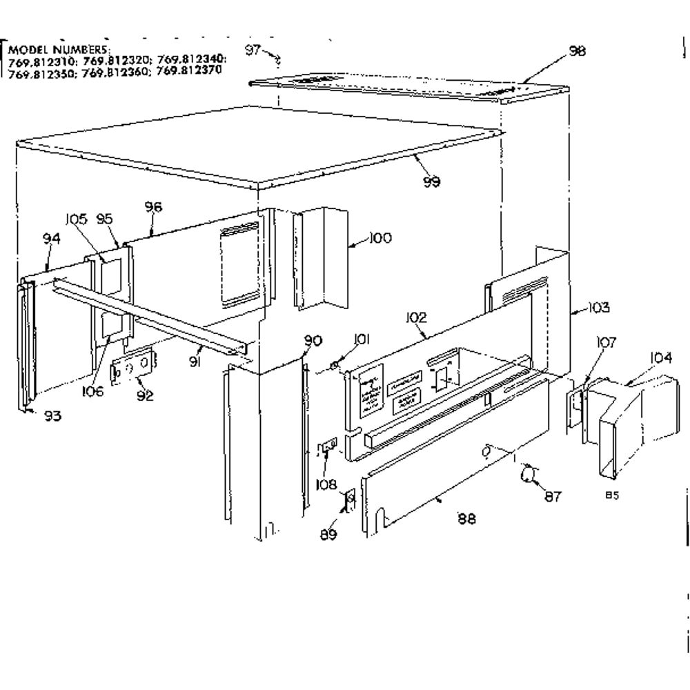 Non-Functional Replacement Parts Diagram and Parts List for 769812310  Kenmore Air Conditioner