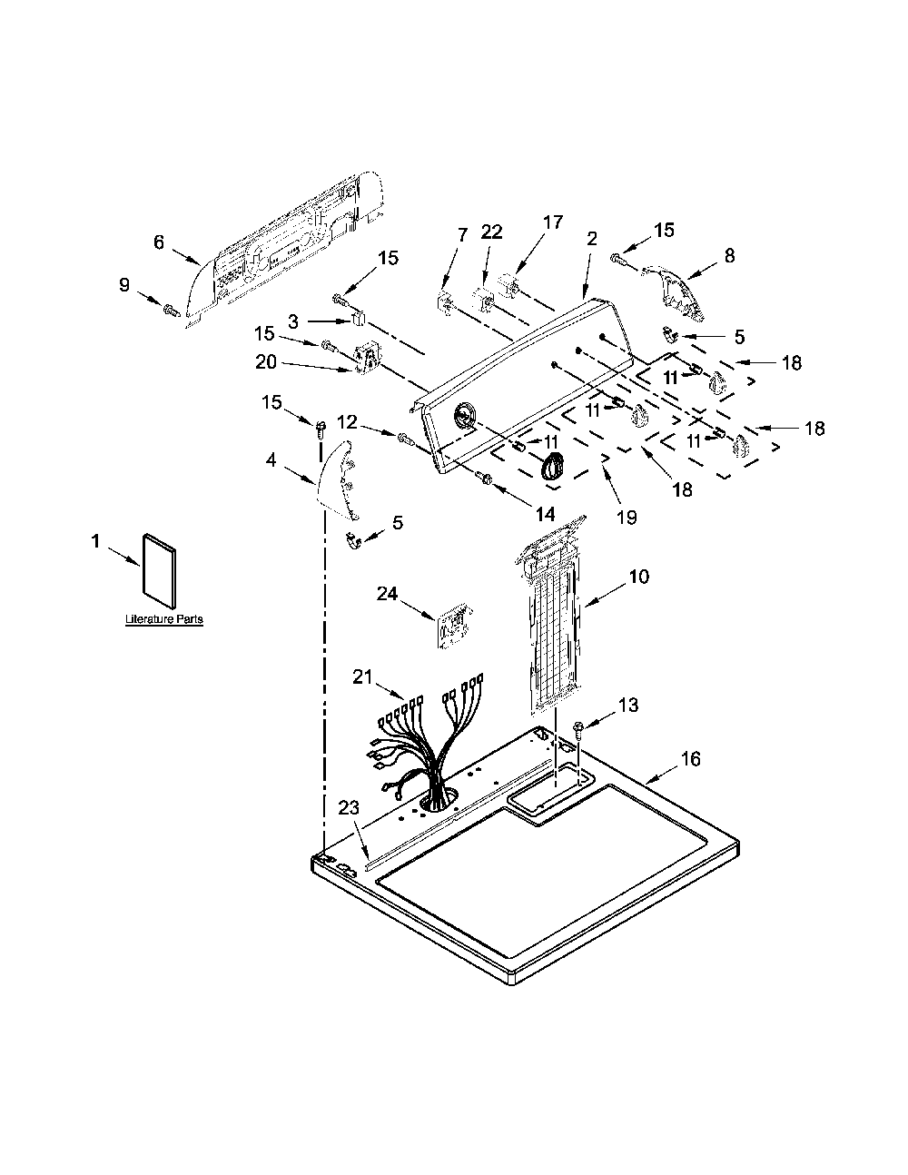 Top and console parts Diagram and Parts List for 7MKGDS400DW0  Kenmore Dryer