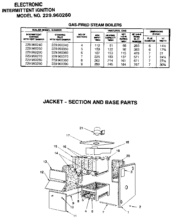 Jacket - section and base Diagram and Parts List for 229960260-1990  Kenmore Water Heater