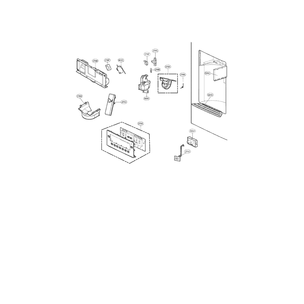 Dispenser Parts Diagram and Parts List for 79572043111  Kenmore Refrigerator
