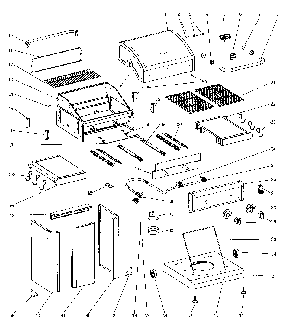 Gas grill Diagram and Parts List for 640-05032623-0  Kenmore Grill