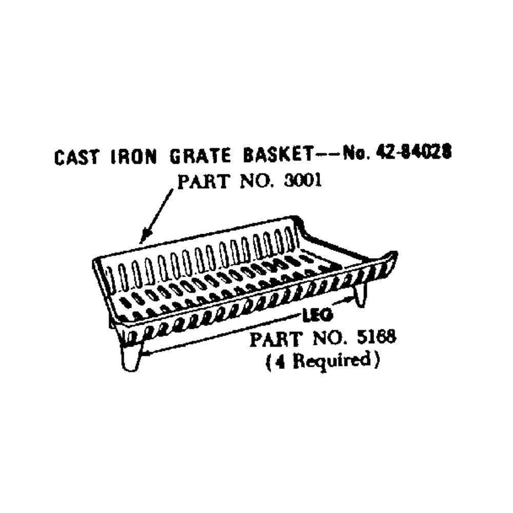 Cast Iron Grate Basket Diagram and Parts List for 14384540  Kenmore Fireplace & Insert