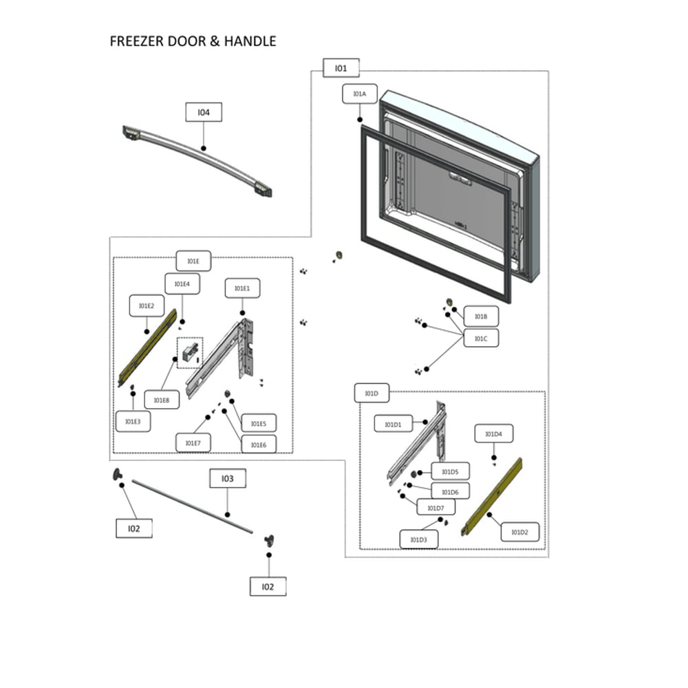 Freezer Door & Handle Diagram and Parts List for 11172699120  Kenmore Refrigerator