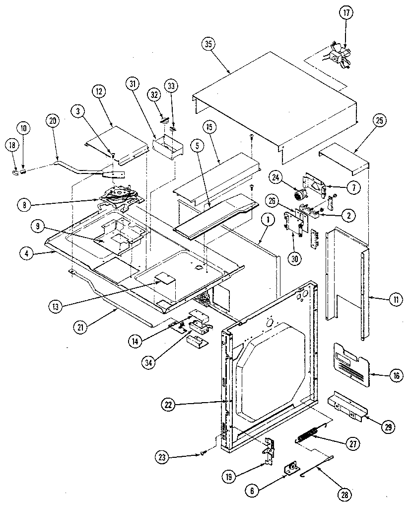 Basic body Diagram and Parts List for 21433 1988 Kenmore Wall Oven