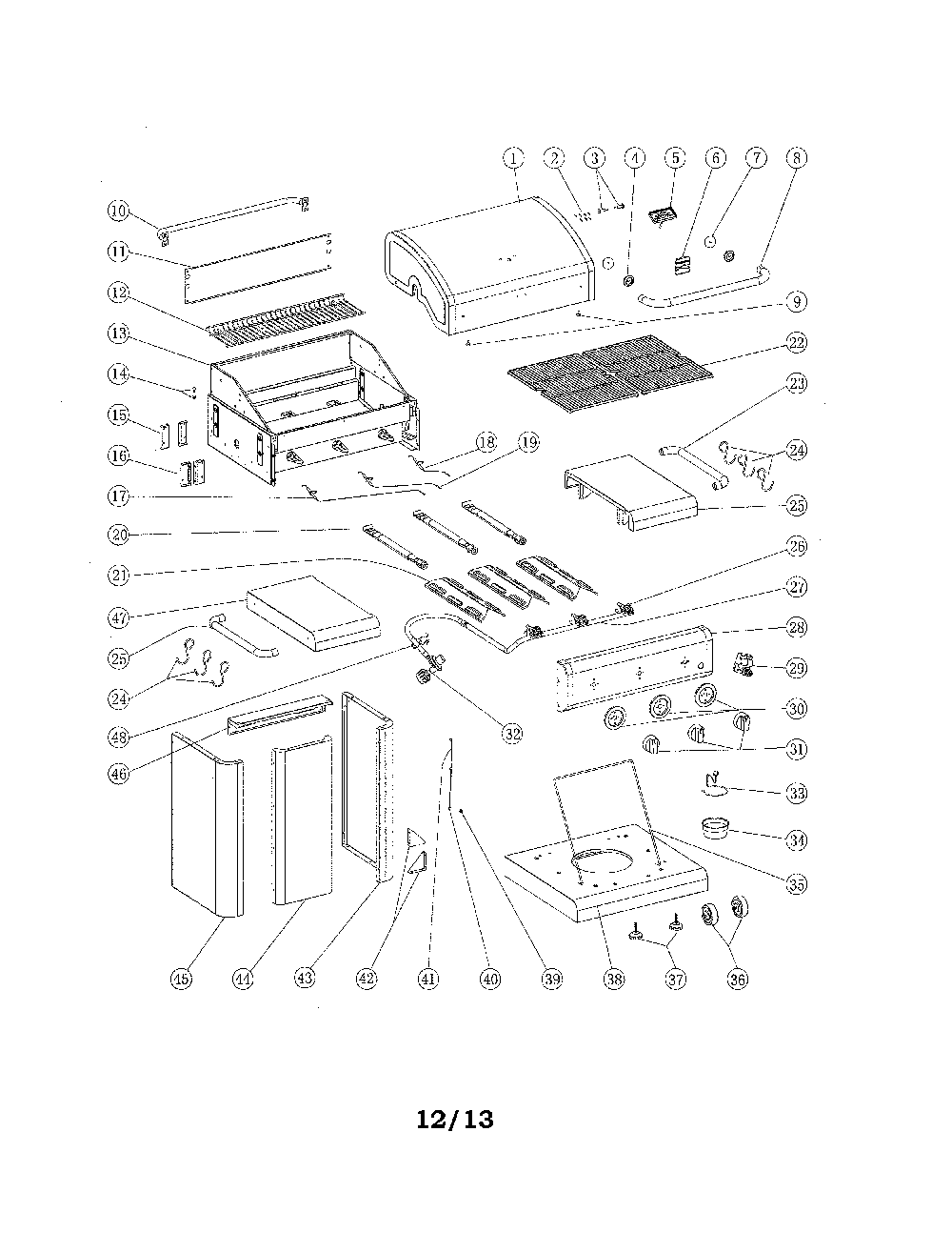 Gas grill Diagram and Parts List for 640-05057345-0  Kenmore Grill