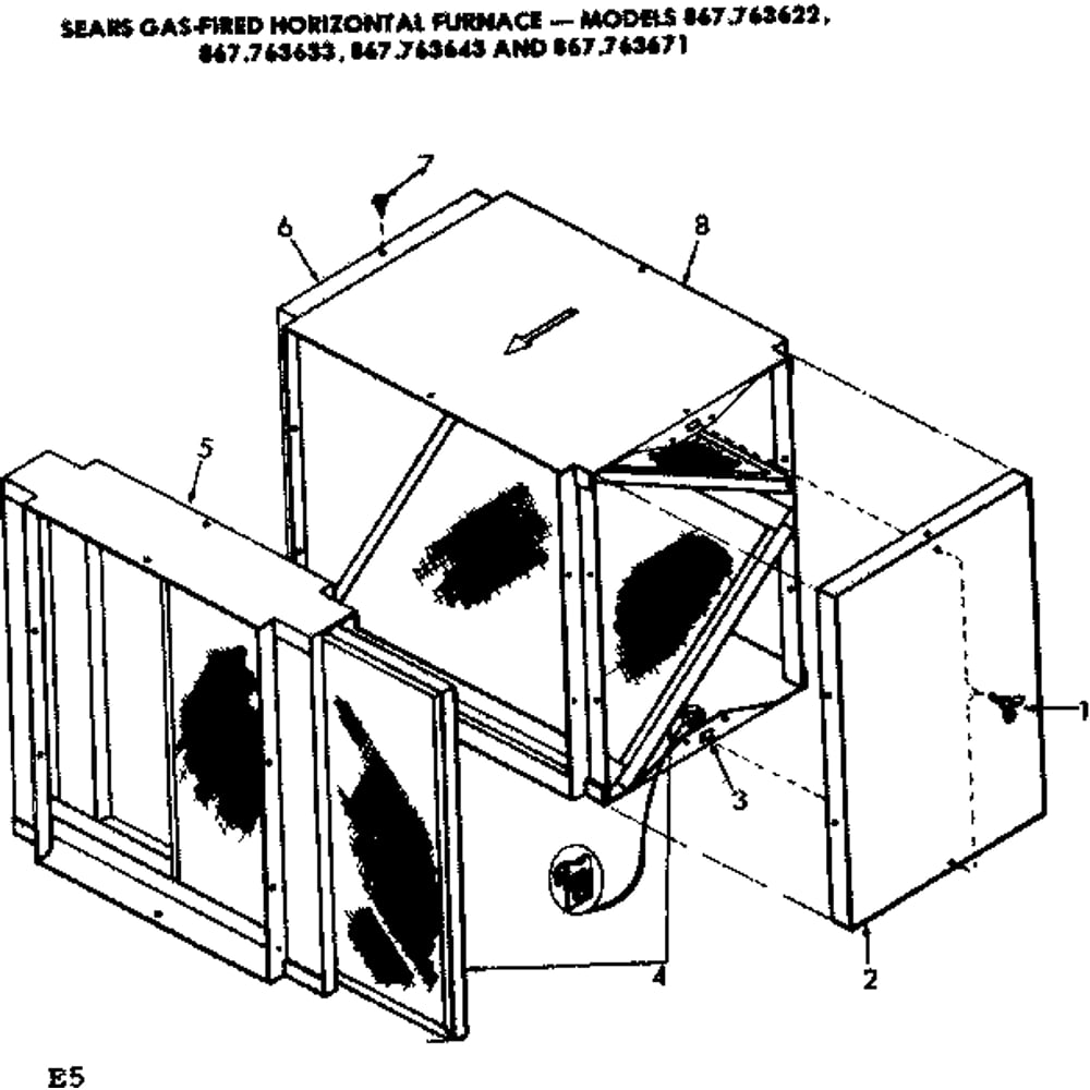 Cabinet Diagram and Parts List for 867763633  Kenmore Furnace