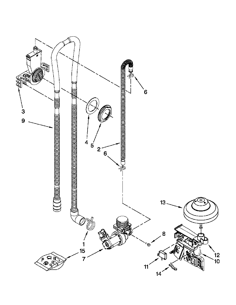 Fill, drain and overfill parts Diagram and Parts List for 66213273K112  Kenmore Dishwasher