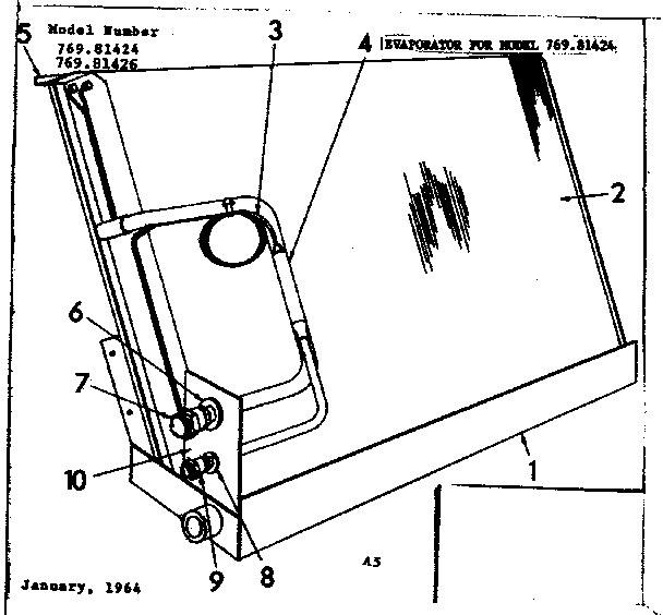 Evaporator Diagram and Parts List for 76981424  Kenmore Air Conditioner