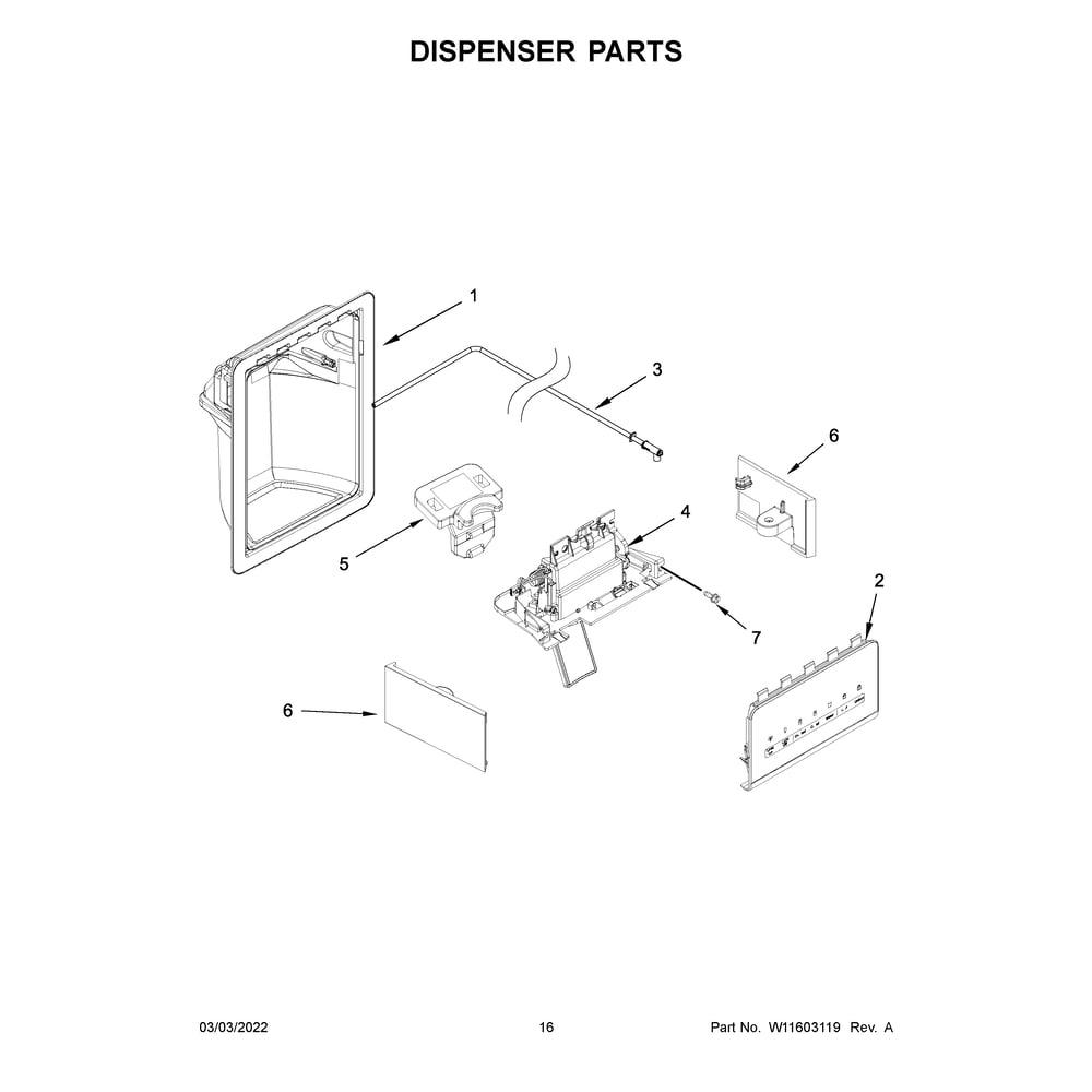 Dispenser Parts Diagram and Parts List for 10651339716  Kenmore Refrigerator