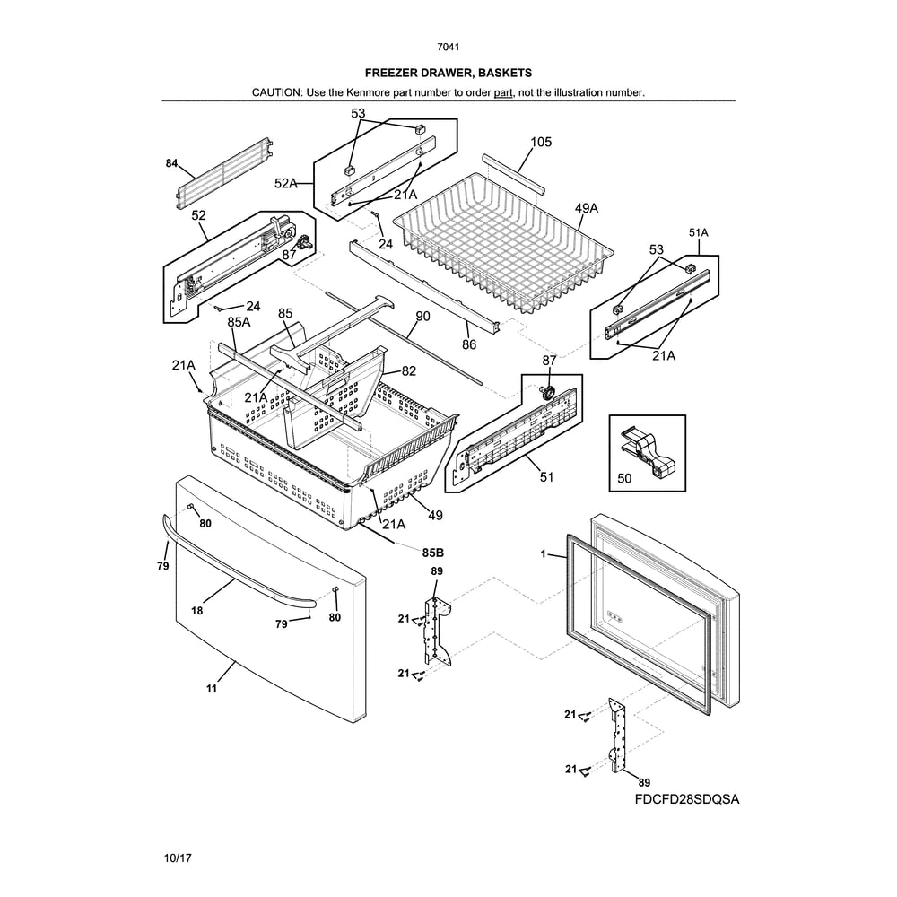 Freezer Door Diagram and Parts List for 2537041241C  Kenmore Refrigerator