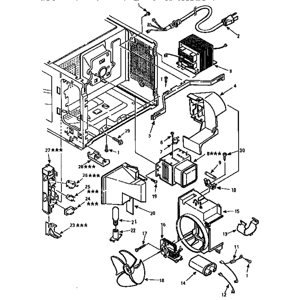 Swiitches And Microwave Diagram and Parts List for 5658954790  Kenmore Microwave