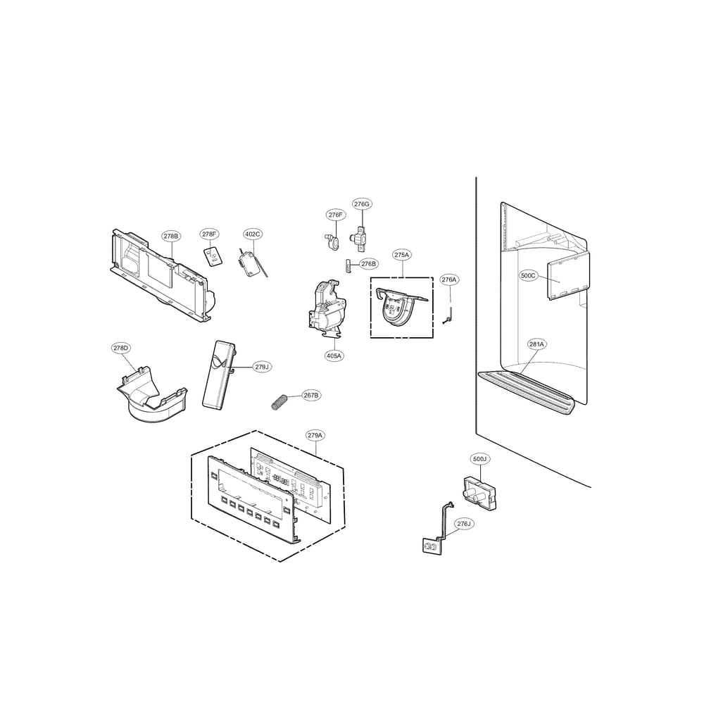 Dispenser Part Diagram and Parts List for 79572069313  Kenmore Refrigerator