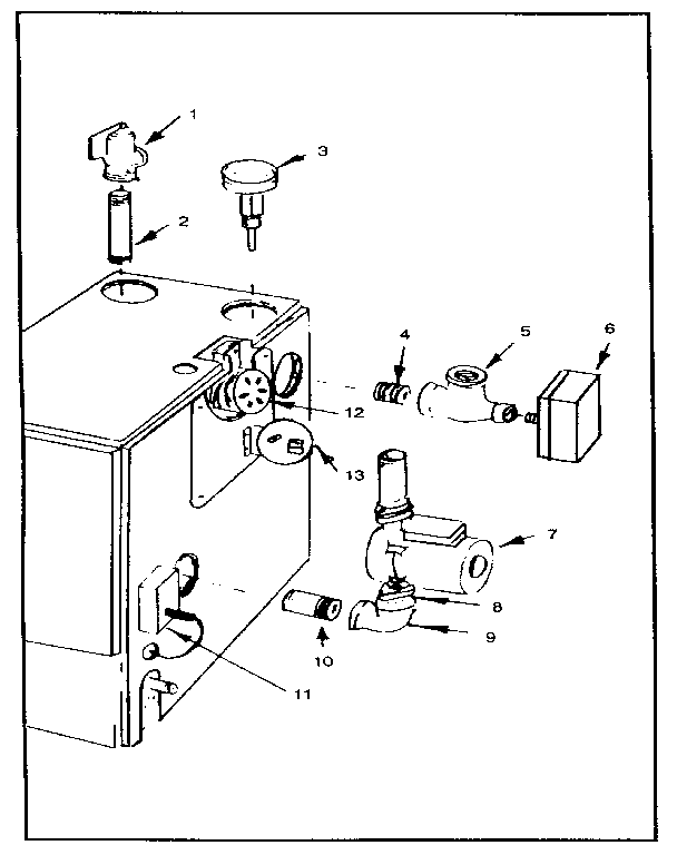 Boiler controls and piping Diagram and Parts List for 229965570-1980  Kenmore Water Heater