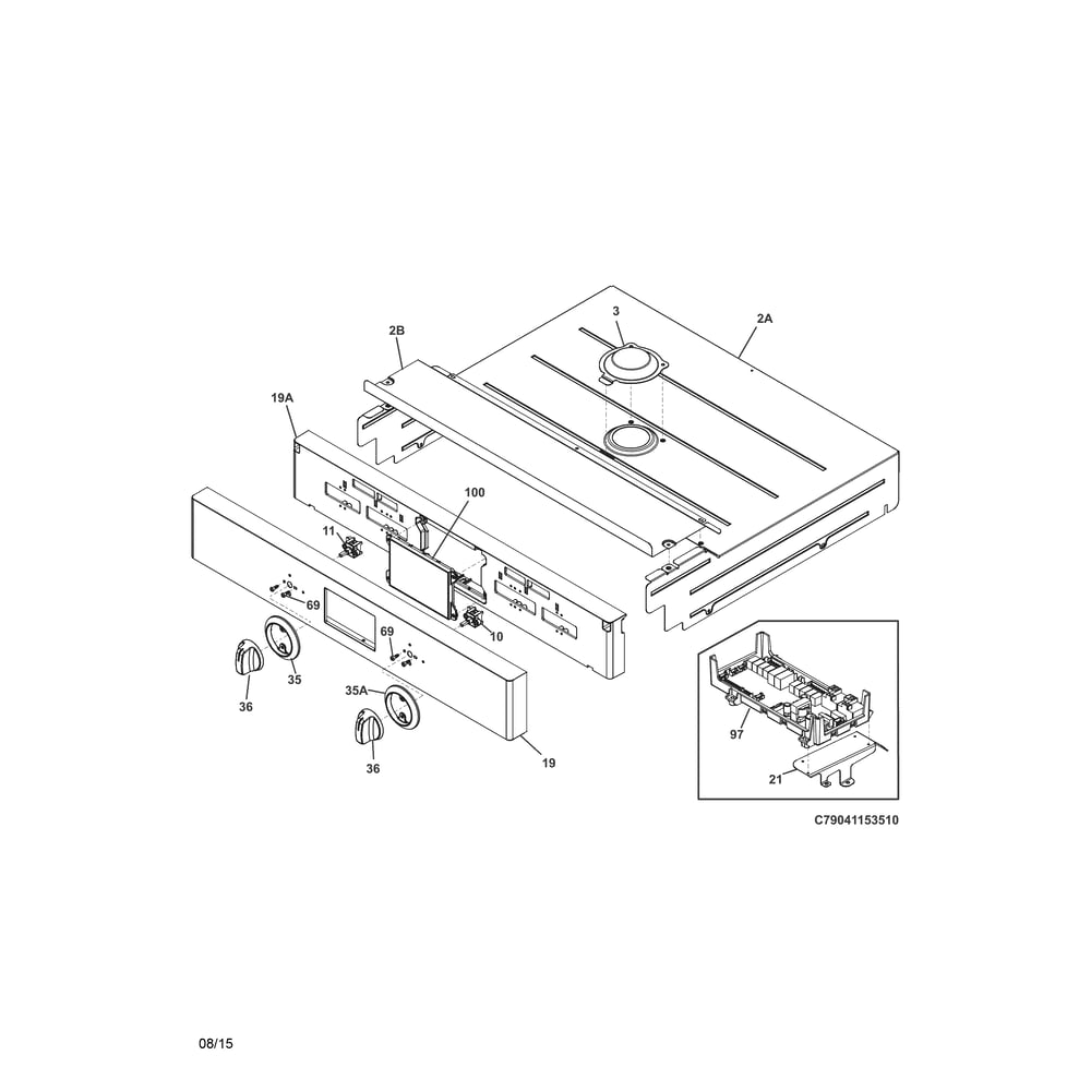Control Panel Diagram and Parts List for 79041153510  Kenmore Wall Oven