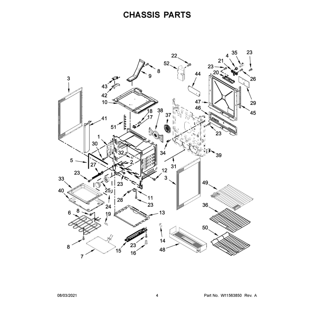 Chassis Parts Diagram and Parts List for 66495223713  Kenmore Range