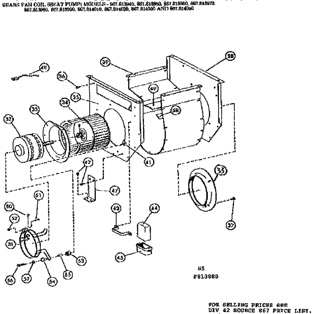 Blower Assembly/813940 Diagram and Parts List for 867814080  Kenmore Air Conditioner