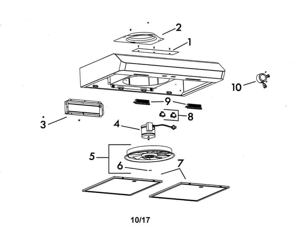 Range Hood Diagram and Parts List for 23351392710  Kenmore Range Hood