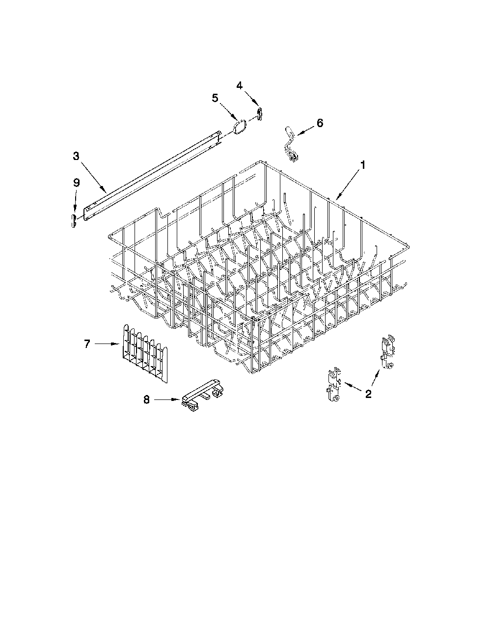 Upper rack and track parts Diagram and Parts List for 66213032K112  Kenmore Dishwasher
