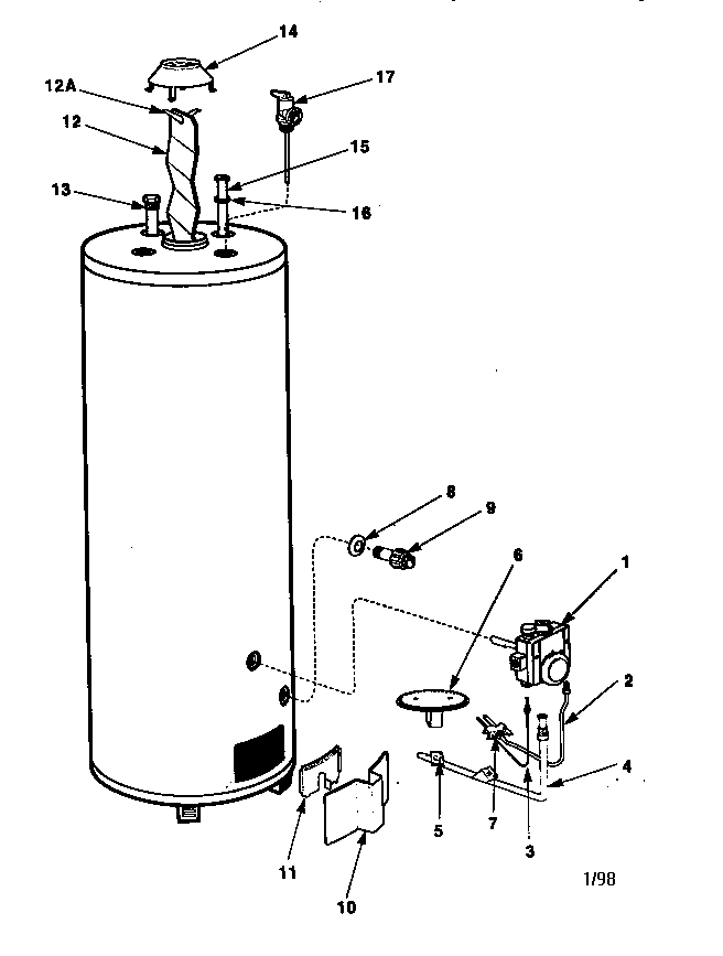 Replacement parts Diagram and Parts List for 220375000  Kenmore Water Heater