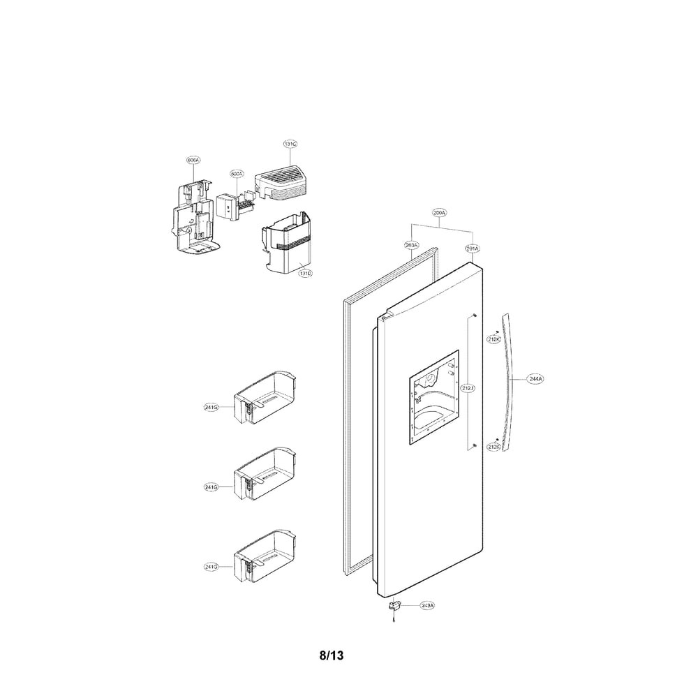 Freezer Door Parts Diagram and Parts List for 79551373011  Kenmore Refrigerator