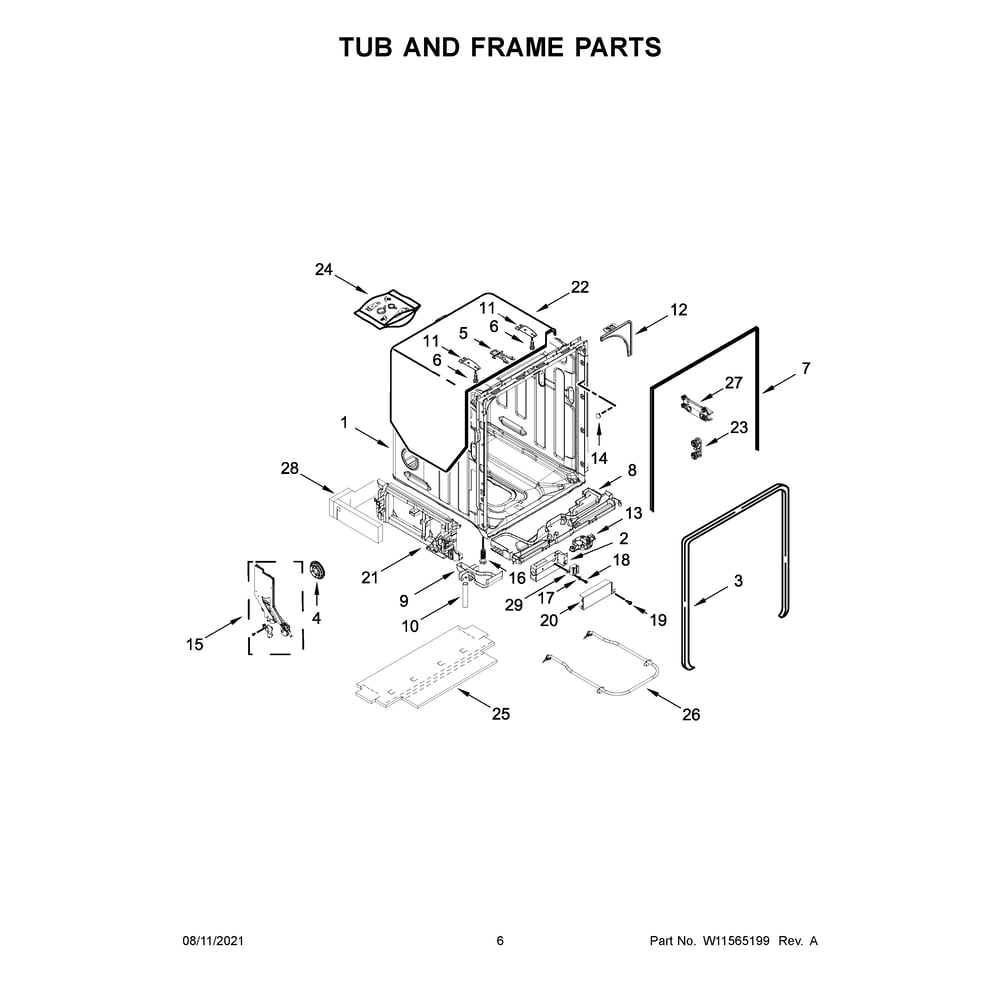 Tub And Frame Parts Diagram and Parts List for 66514875N120  Kenmore Dishwasher