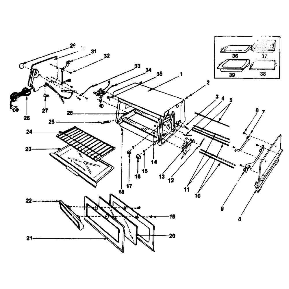 Replacement Parts Diagram and Parts List for 360633803  Kenmore Toaster Oven