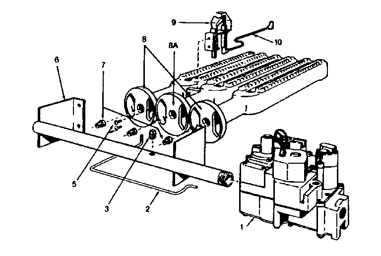 Hi efficiency series gas burners & manifold parts Diagram and Parts List for 229963620  Kenmore Water Heater