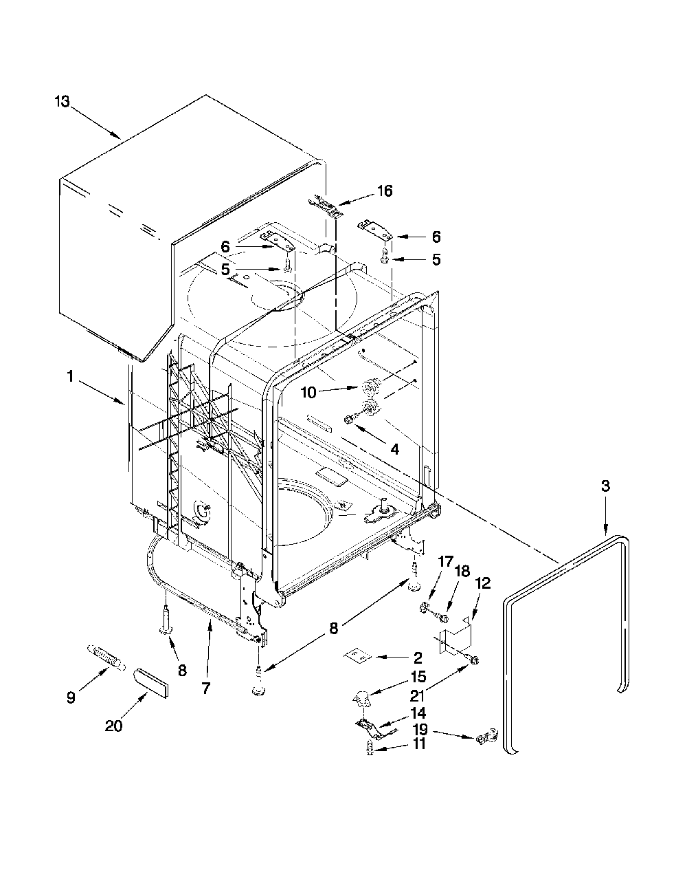 Tub and frame parts Diagram and Parts List for 66213032K112  Kenmore Dishwasher