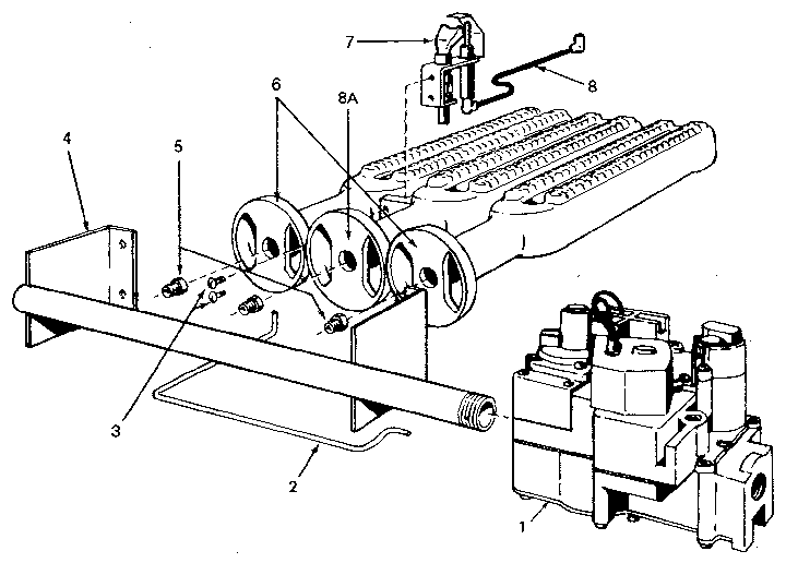 Gas burners and manifold Diagram and Parts List for 229964241  Kenmore Water Heater