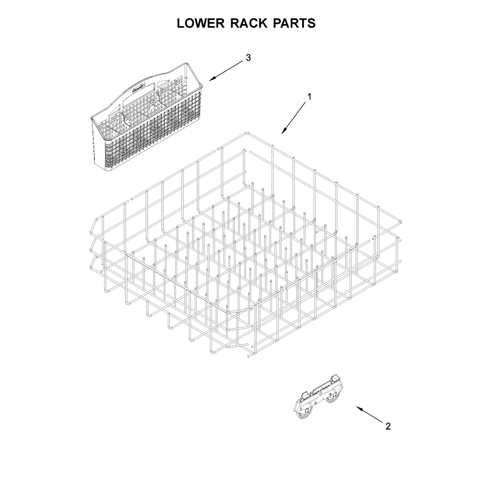 Lower Rack Parts Diagram and Parts List for 2214573N612  Kenmore Dishwasher