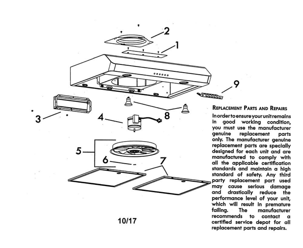 Range Hood Diagram and Parts List for 23351299710  Kenmore Range Hood