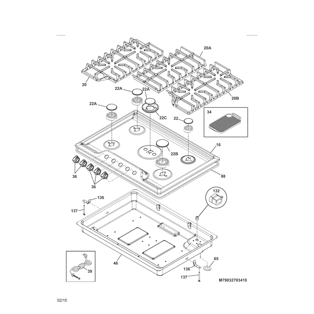 Main Top Diagram and Parts List for 79032703410  Kenmore Cooktop