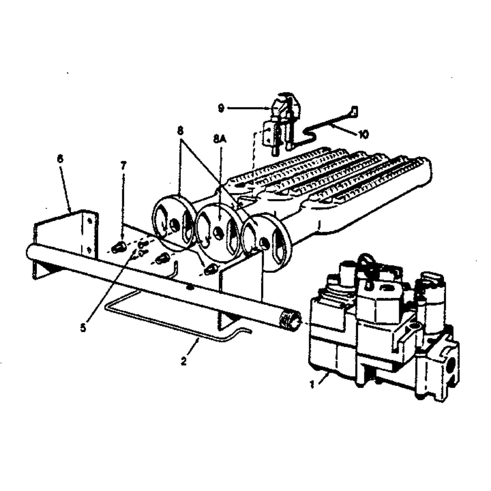 Burner Section Diagram and Parts List for 229964121  Kenmore Water Heater