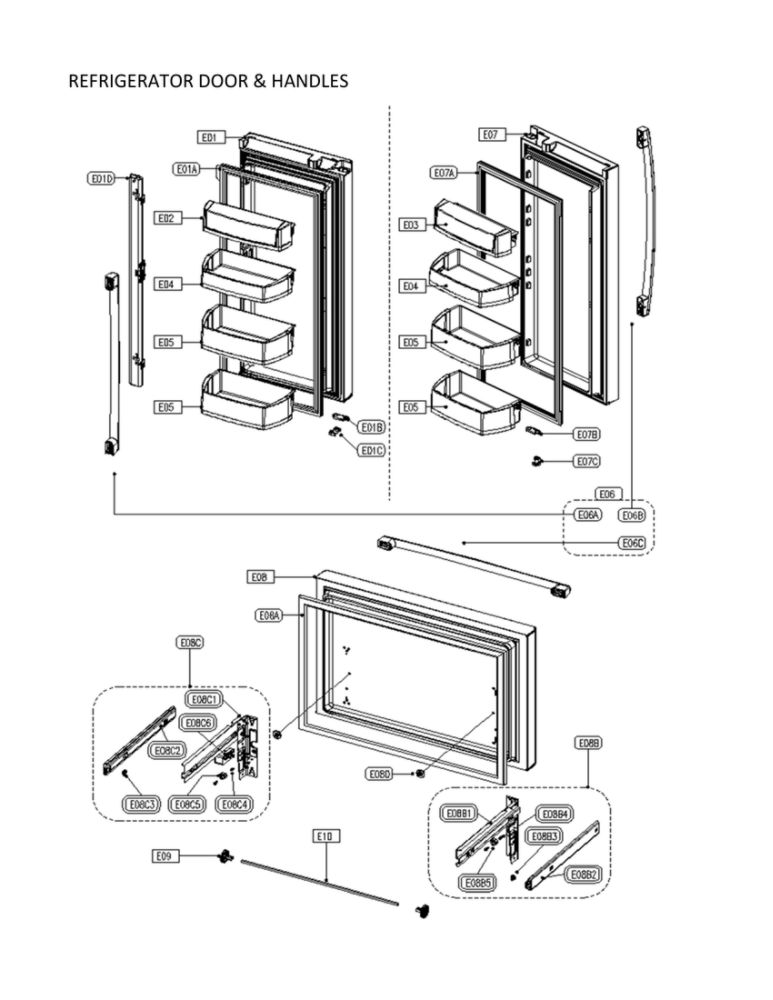 Refrigerator Door And Handles Diagram and Parts List for 11173025020  Kenmore Refrigerator